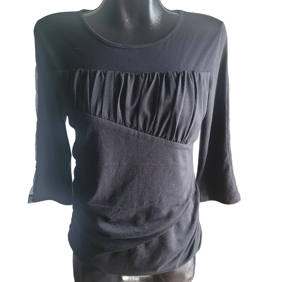 ZoZo Black Cropped Sleeve Ruched Detail Top M - Picture 1 of 7
